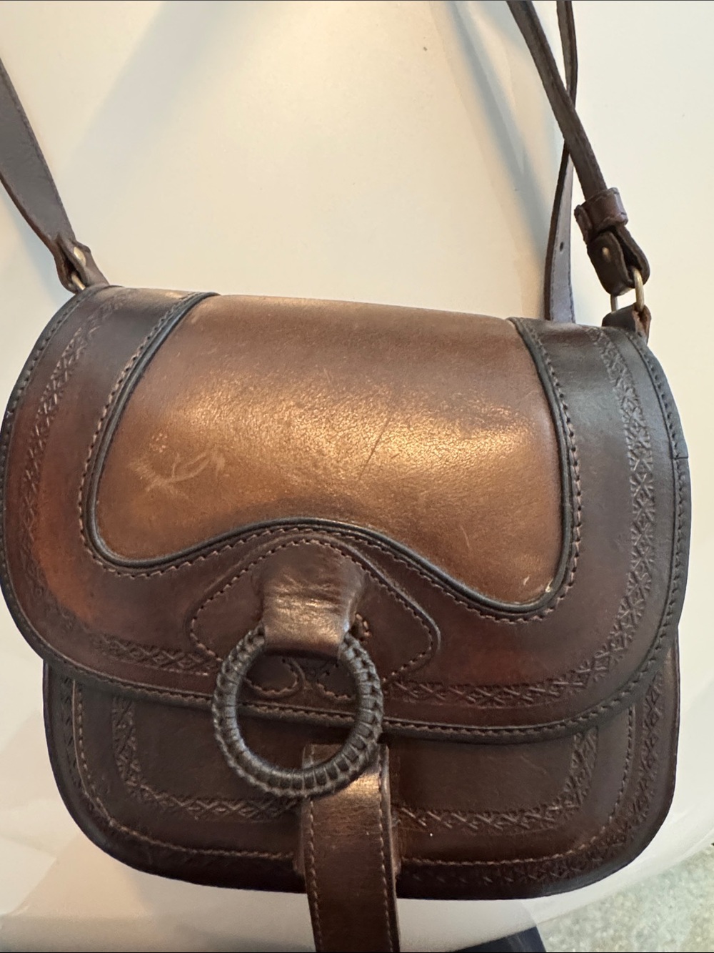 Classic Dark Brown Leather Crossbody Saddle Bag